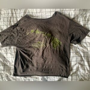 brown, off shoulder, cropped baggy hawaii top!!